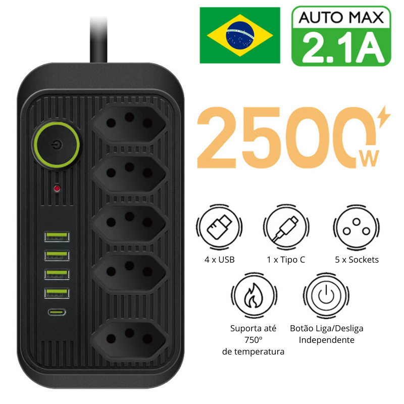 Extensão Power Socket Com Plug USB Tipo C