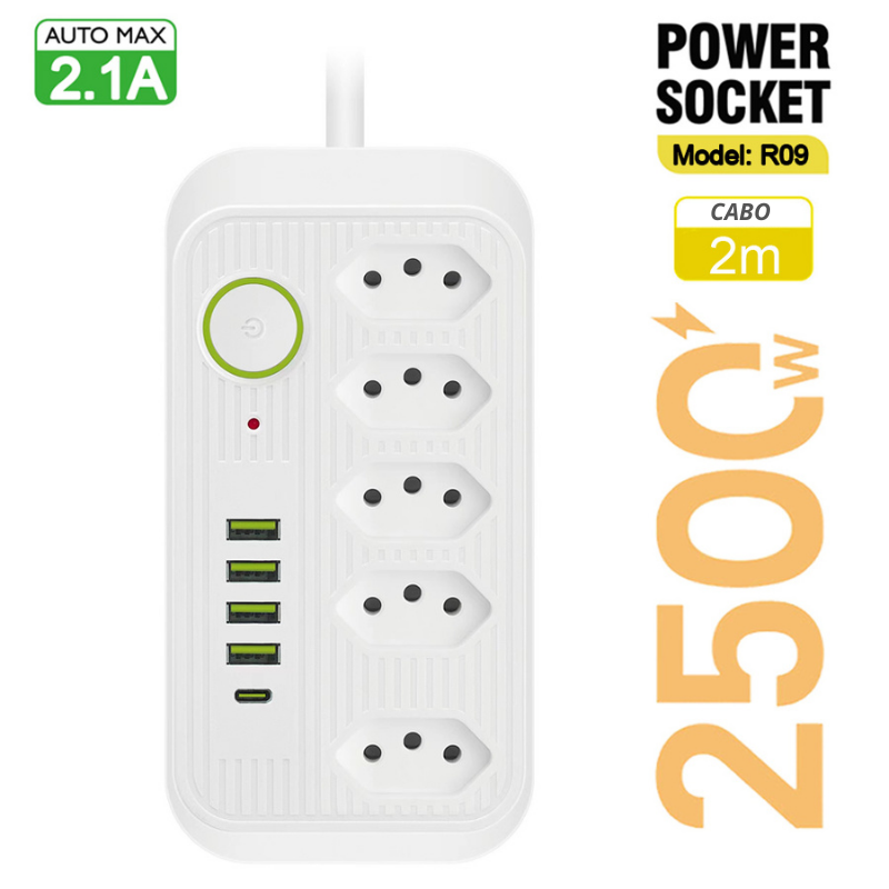 Extensão Power Socket Com Plug USB Tipo C